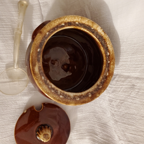 Vintage Hull Pottery Brown Drip Glaze Sugar Pot w/lid & Spoon | Creamer - Picture 10 of 16